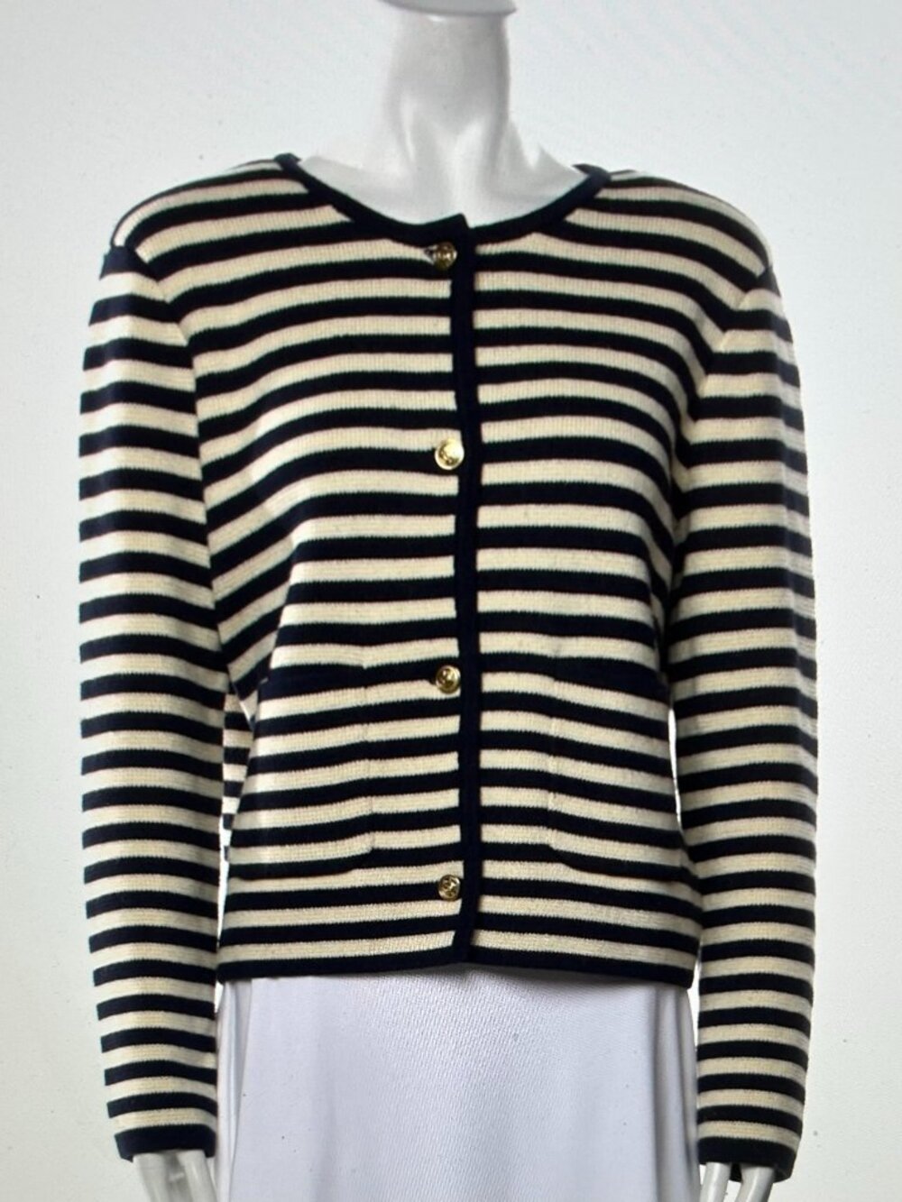 Alex Mill Striped Crew Neck Cardigan Sweater Size L in Navy & Cream